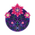 Pink vector flower in round. Psychedelic illustration Royalty Free Stock Photo