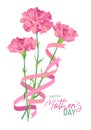 Pink Vector Flowers And Ribbons On A White Background