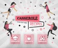Pink vector illustration concept. casserole recipes cover book. healthy cooking recipe and deliciou food cover can be for, magazi