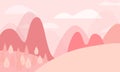 Pink vector of a landscape with hills, mountains and trees Royalty Free Stock Photo