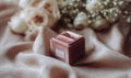 A pink velvet box with a diamond ring inside Royalty Free Stock Photo
