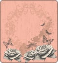 Pink vintage background with decorative butterflie