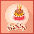 Pink vintage birthday card with cake tier on napkin Royalty Free Stock Photo