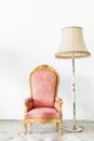 Pink Vintage Chair with lamp Royalty Free Stock Photo