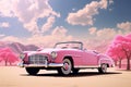 Pink Vintage Convertible Car Against Nature Background
