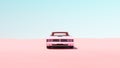 Pink Vintage Muscle Car Desert Sand Blue Sky Sunny Road Trip Rest Break Isolated Driving Pastel Serene Tranquillity