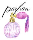 Pink vintage perfume bottle. French lettering Parfum