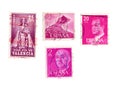 Pink vintage postage stamps from Spain. Royalty Free Stock Photo