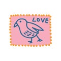 Pink Vintage Postcard With Bird And Love Lettering Vector Illustration