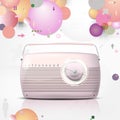Pink vintage radio on retro background Royalty Free Stock Photo