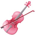 Pink violin and bow isolated on a white background. Vector cartoon close-up illustration. Royalty Free Stock Photo