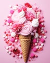 pink Wafer Cone With Candies