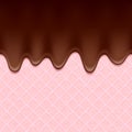 Pink wafer and flowing chocolate - vector