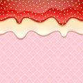 Pink wafer and flowing sweet fillings - vector