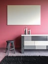 Pink wall interior mock up 3d render