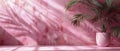 Pink Wall With Palm Tree in Pot and Sunbeams in Empty Room Royalty Free Stock Photo