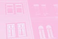 Pink wall with white windows. Fragment, details. Toned photo Royalty Free Stock Photo