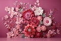 pink wallpaper design with floral pattern and realistic flowers Royalty Free Stock Photo