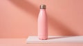 Pink water bottle on white surface Royalty Free Stock Photo