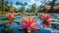 Pink Water Lilies in a Pond Royalty Free Stock Photo