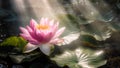 Pink Water Lily Lotus Flower on Green Leaves