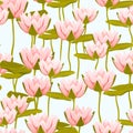 Pink water lily lotus flowers seamless pattern Royalty Free Stock Photo