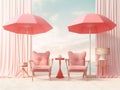 umbrella holiday sand pink vacation chair summer parasol sun retro. Generative AI.