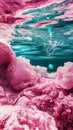 The pink water swirls as a drop dissolves, blending softly into the fluid, creating dynamic gradients and a captivating Royalty Free Stock Photo