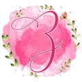 Pink watercolor alphabet letter Z with floral and leaves round frame