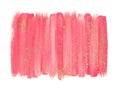 Pink watercolor brush strokes with gold glitter