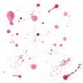 Pink watercolor dots, smears, swabs, strokes, hand painted illustration