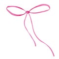 Pink watercolor elegant bow. Knotted thin ribbon in vintage style. For designing cards and invitations for weddings