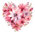 Pink Watercolor Floral Heart Illustration on White Background. Generative AI Royalty Free Stock Photo