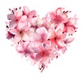 Pink Watercolor Floral Heart Illustration on White Background. Generative AI Royalty Free Stock Photo