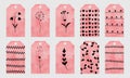 Pink watercolor greeting tags with cute hand drawn elements for