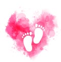 Pink watercolor heart with baby footprints Royalty Free Stock Photo