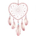 Pink Watercolor Heart Dreamcatcher with Feathers Royalty Free Stock Photo