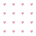 Pink watercolor hearts on white background. Valentine day seamless pattern. Cute love illustration