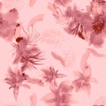 Pink Watercolor Leaf. Flush Flower Illustration. Blur Seamless Wallpaper. Pattern Textile. Tropical Textile. Isolated Textile. Fas