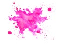 Pink watercolor splash - hand drawn, with droplets