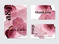 Pink watercolor splash wedding card art. Set of greeting cards, rsvp and thank you concept. Business invitation collection. Royalty Free Stock Photo