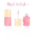 Pink watercolored painting vector illustration of a beauty utensil nail polish varnish makeup product for fingernail or toenails.