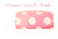 Pink watercolored painting vector illustration of a beauty utensil dotted pattern design pouch product.