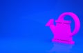 Pink Watering can icon isolated on blue background. Irrigation symbol. Minimalism concept. 3d illustration. 3D render