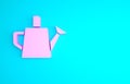 Pink Watering can icon isolated on blue background. Irrigation symbol. Minimalism concept. 3d illustration 3D render