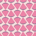 Pink watermelon slices hand drawn vector illustration. Colorful fruit ornament seamless pattern for wallpaper. Royalty Free Stock Photo