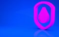 Pink Waterproof icon isolated on blue background. Water resistant or liquid protection concept. Minimalism concept. 3d