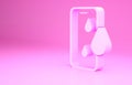 Pink Waterproof mobile phone icon isolated on pink background. Smartphone with drop of water. Minimalism concept. 3d