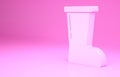 Pink Waterproof rubber boot icon isolated on pink background. Gumboots for rainy weather, fishing, gardening. Minimalism