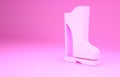 Pink Waterproof rubber boot icon isolated on pink background. Gumboots for rainy weather, fishing, gardening. Minimalism